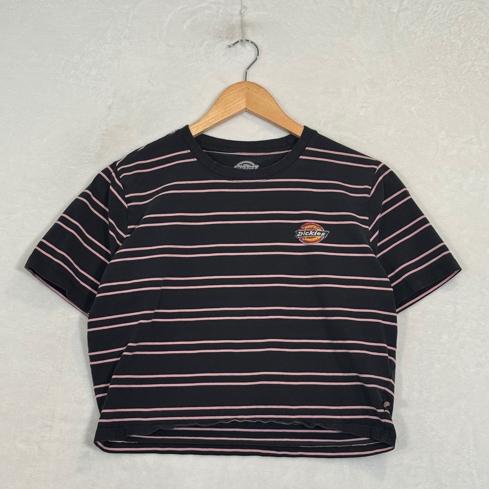 Dickies Gray Pink Striped Cropped T-Shirt XL